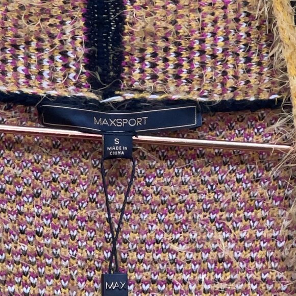 NWT Small Max Sport LA Boho B&W/Gold/Pink Long Sweater Duster with front pockets - Picture 8 of 15